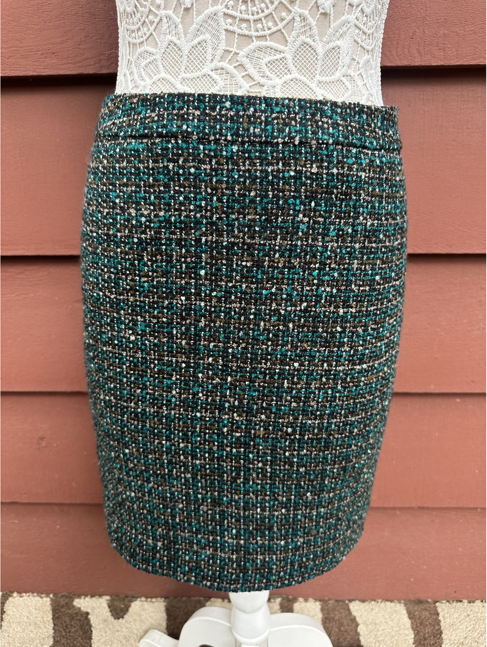 LOFT Outlet Textured Bouclé Tweed Skirt Green Multi A Line Preppy